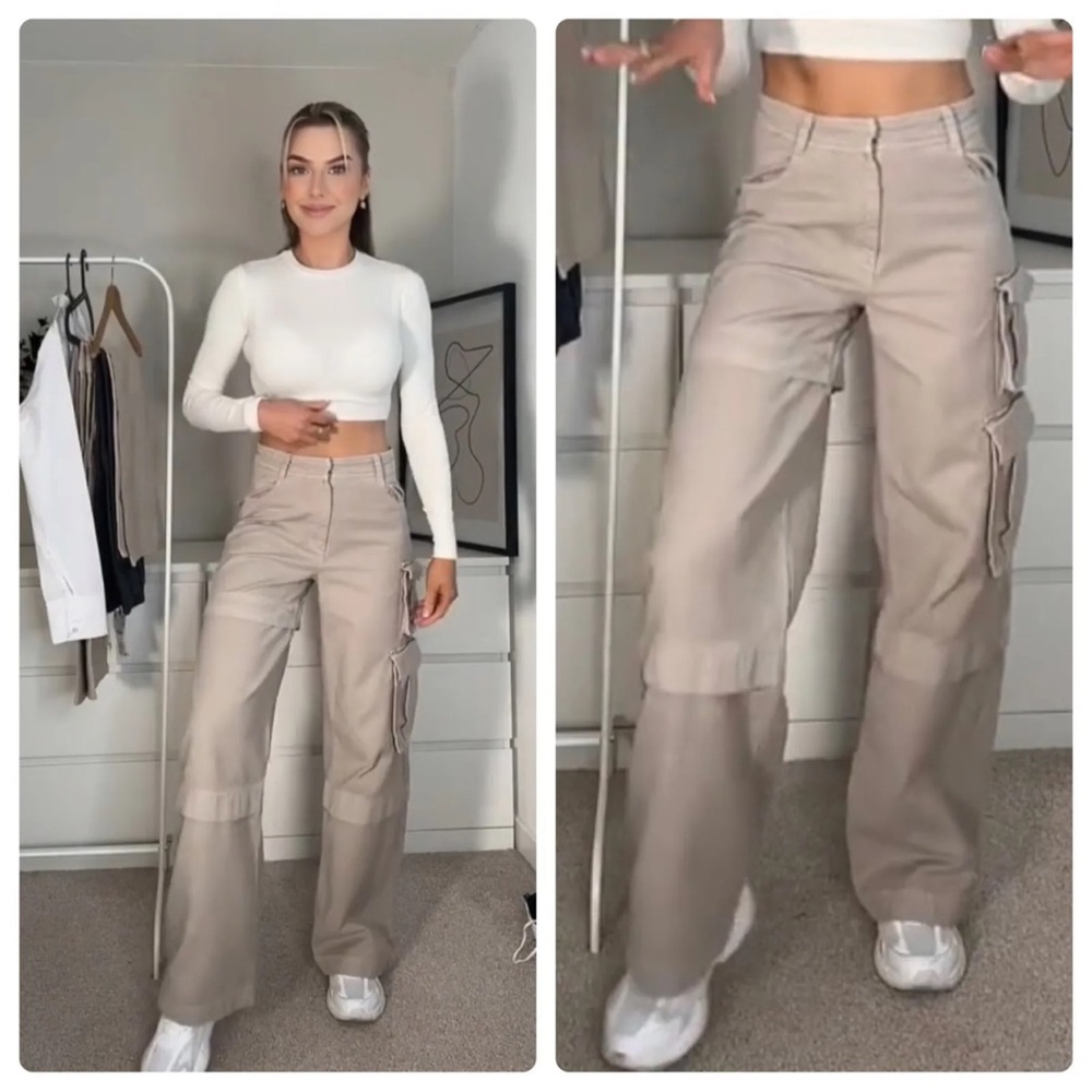 COPY - Zara high waisted beige cargo pants/ jean